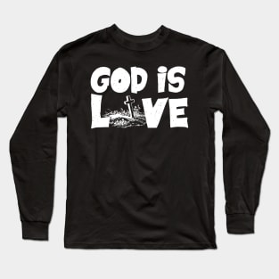 God Is Love With Cross Design Long Sleeve T-Shirt